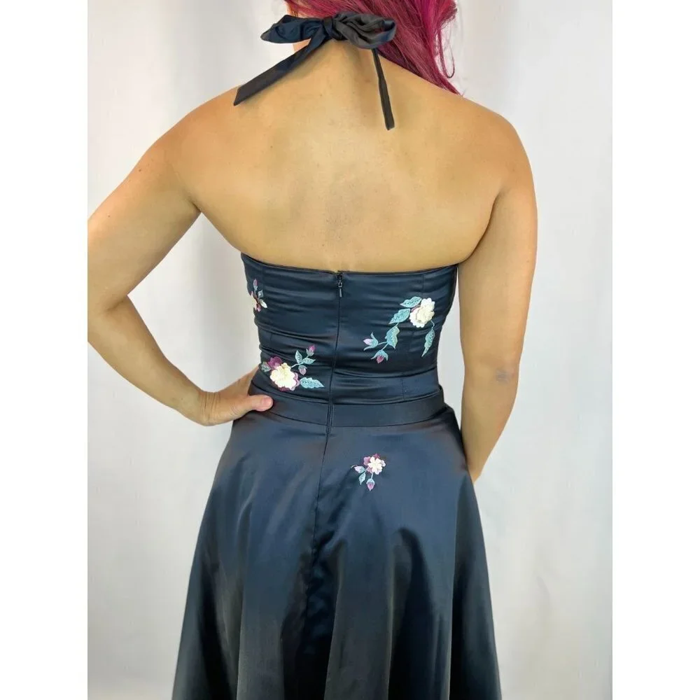 Mandalay Julian Joyce Black Satin Halter A-Line Dress $495 - Picture 8 of 12